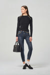 Regular-Waist Blue Skinny Jeans with Decorative Chains