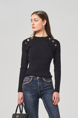Rib-Knit Top with Decorative Buttons