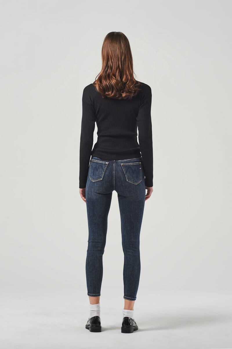 Skinny Jeans Blu a Vita Regolare con Catene Decorative