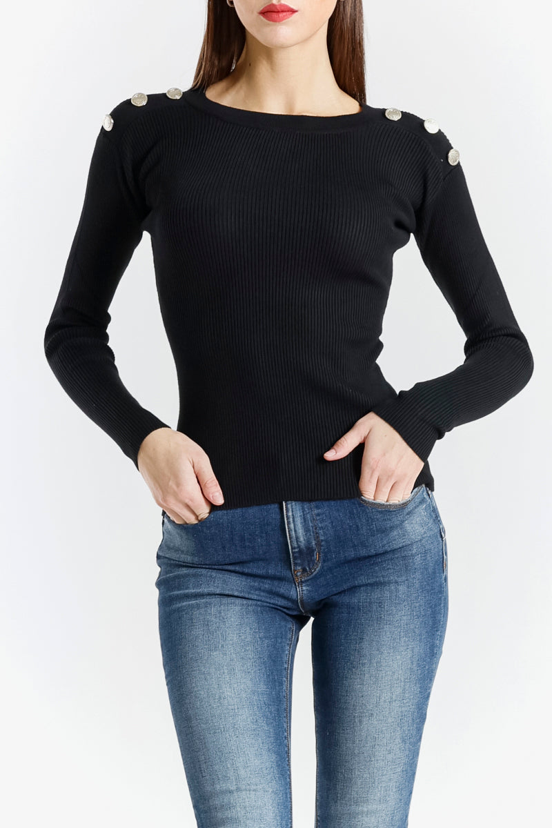 Maglia a Costine con Bottoni Decorativi