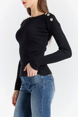 Rib-Knit Top with Decorative Buttons