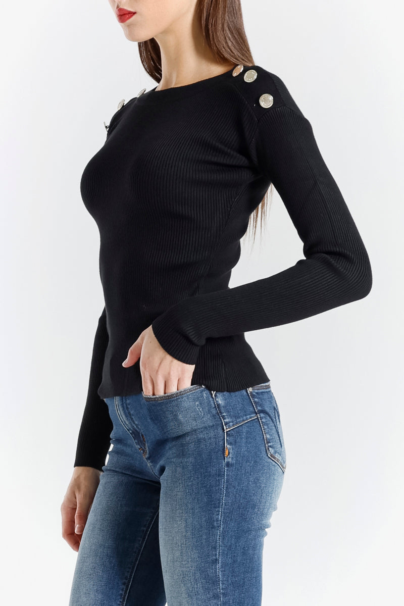 Maglia a Costine con Bottoni Decorativi