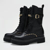 Studded Combat Ankle Boots with Decorative Buckle