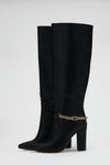 Black High Heel Boots with Gold Chain