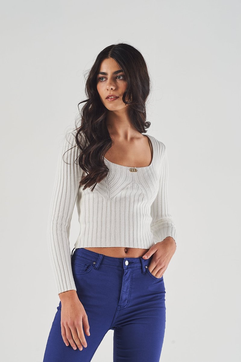 Maglia a Costine con Scollo Quadrato - Main Image