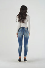 Light Blue Regular Waist Push Up Jeans with Small Rips