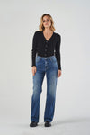 Regular-Waist Blue Wide-Leg Jeans