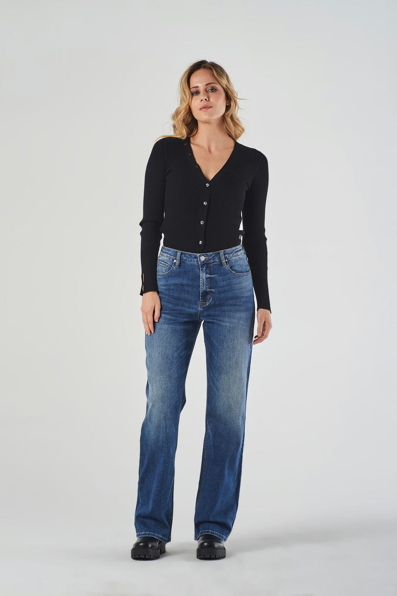 Jeans Wide Leg Blu a Vita Regolare