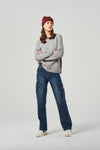 Women's Blue High-Waisted Straight Leg Cargo Pocket Jeans