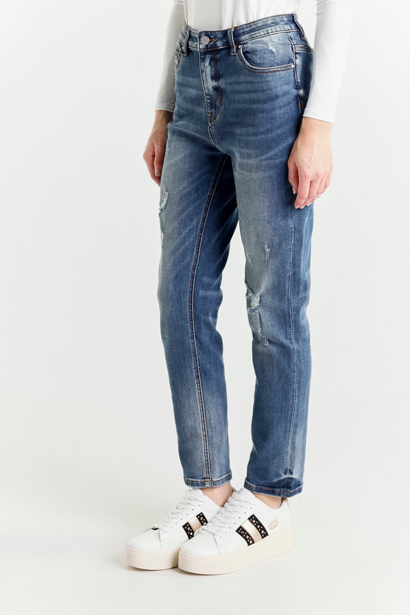 Jeans Mom Blu A Vita Regolare