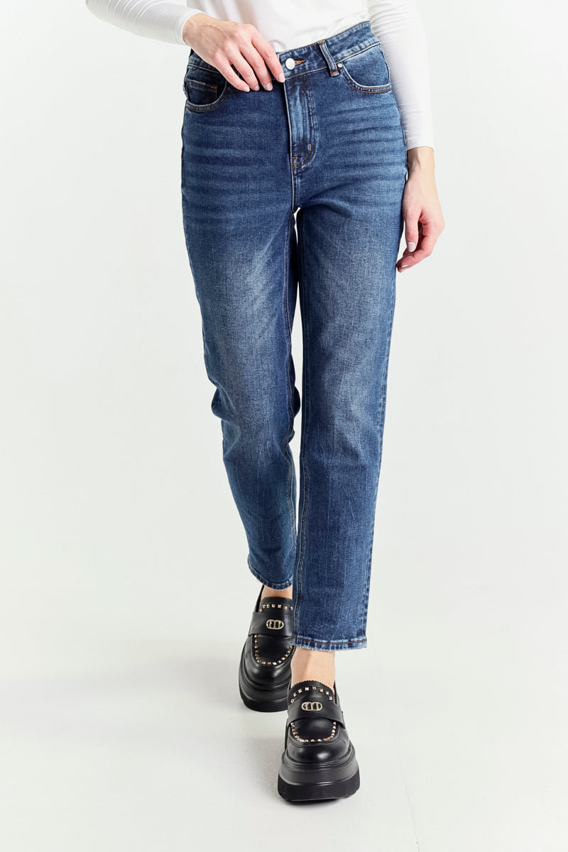 Jeans Mom Blu A Vita Regolare