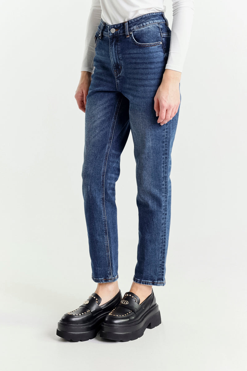 Jeans Mom Blu A Vita Regolare