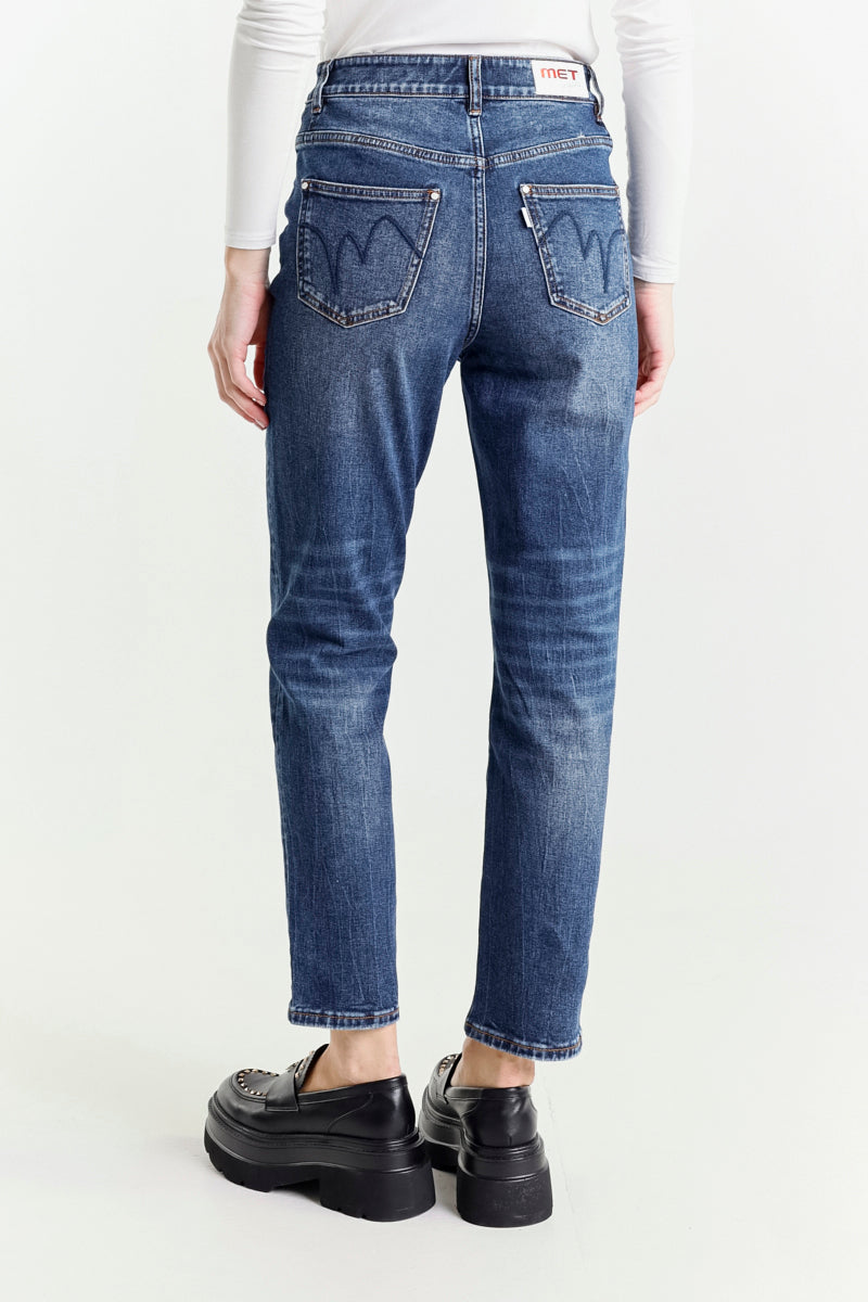 Jeans Mom Blu A Vita Regolare