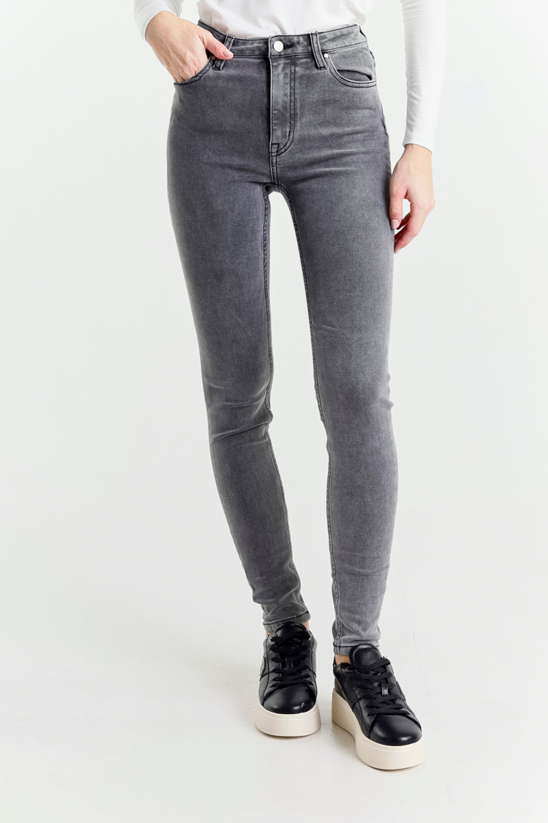 Jeans Skinny Grigio a Vita Alta