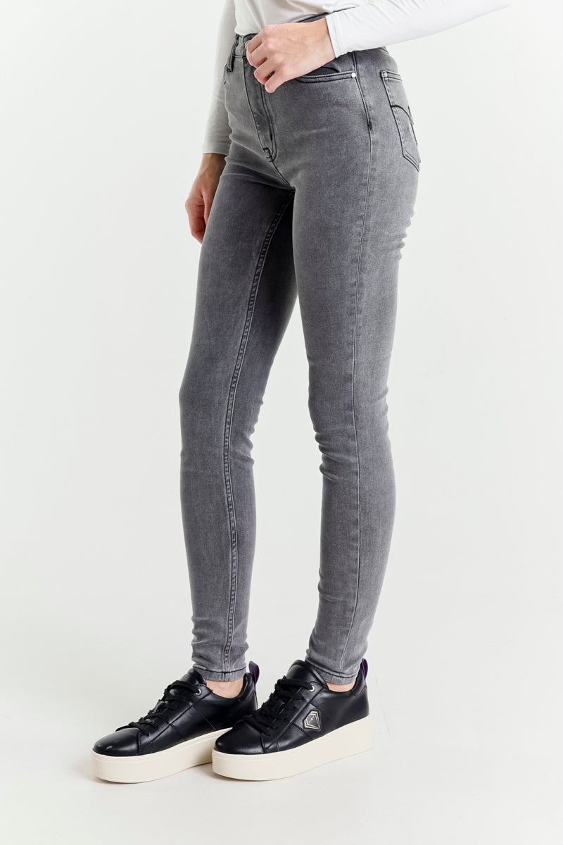 Jeans Skinny Grigio a Vita Alta
