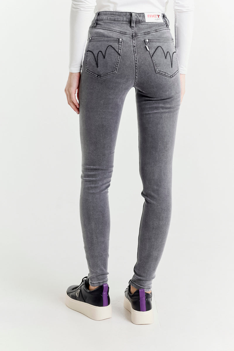 Jeans Skinny Grigio a Vita Alta