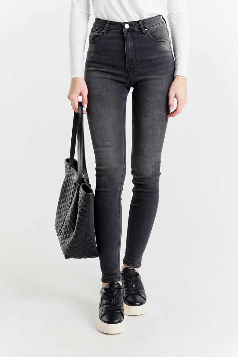 Jeans Skinny Nero a Vita Alta