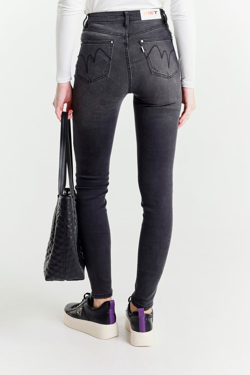 Jeans Skinny Nero a Vita Alta