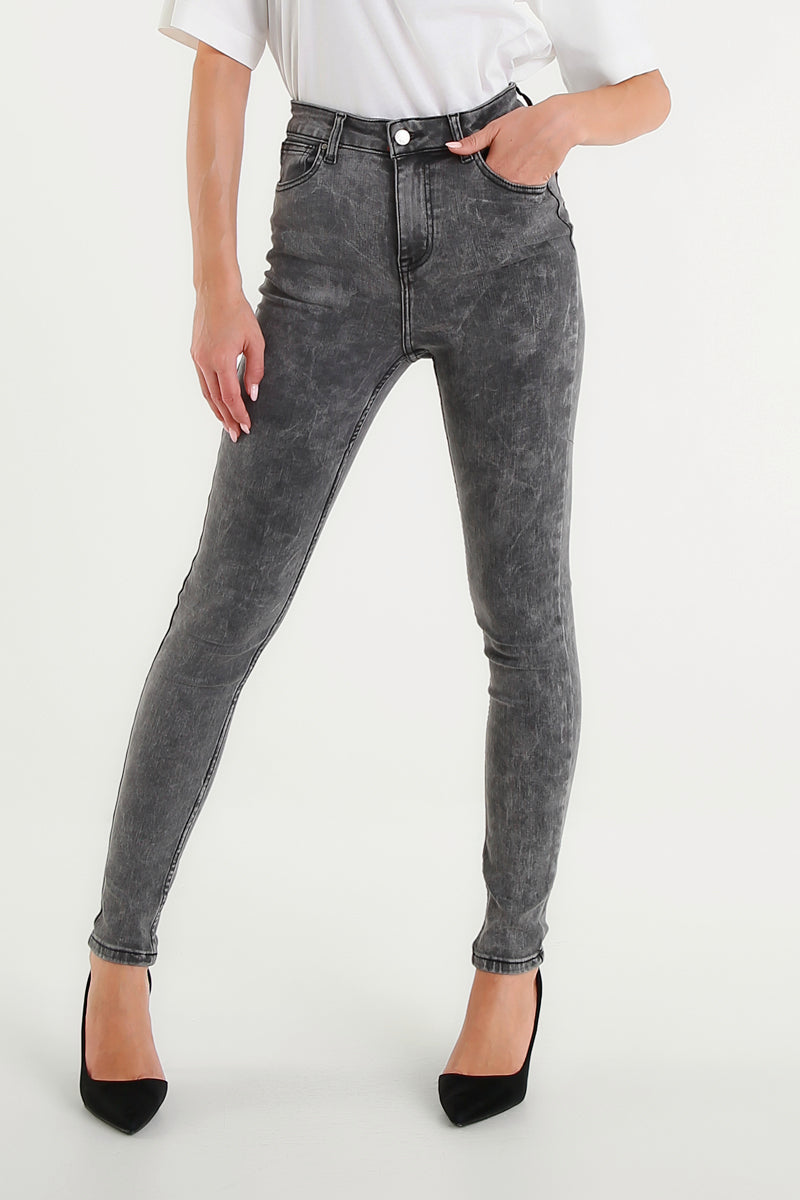 Jeans Cara Skinny Grigio a Vita Alta