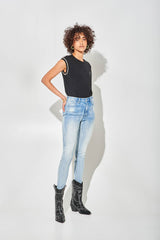 High-Waisted Blue Skinny Jeans with Faded Details