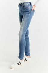 Light Blue Regular Waist Push Up Jeans with Small Rips