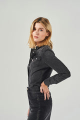 Camicia Denim Nera Maniche Lunghe