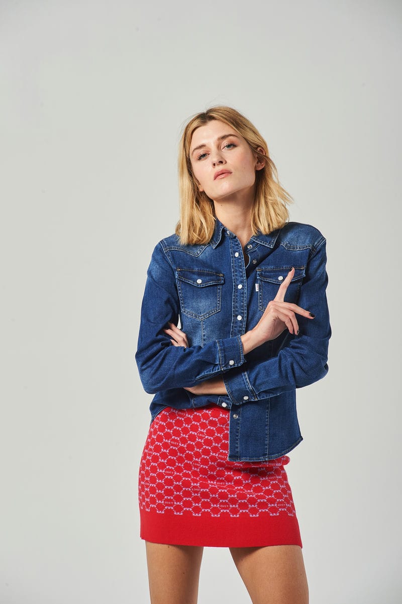 Camicia Denim Blu Maniche Lunghe