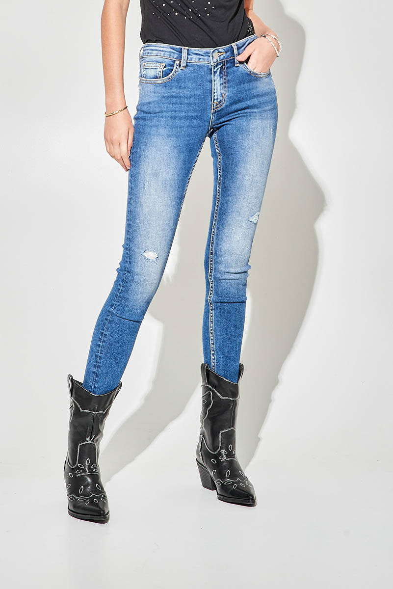 Jeans Skinny Blu Scuro a Vita Regolare
