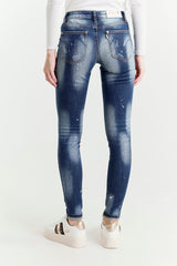 Regular-Waist Blue Skinny Jeans with Rips
