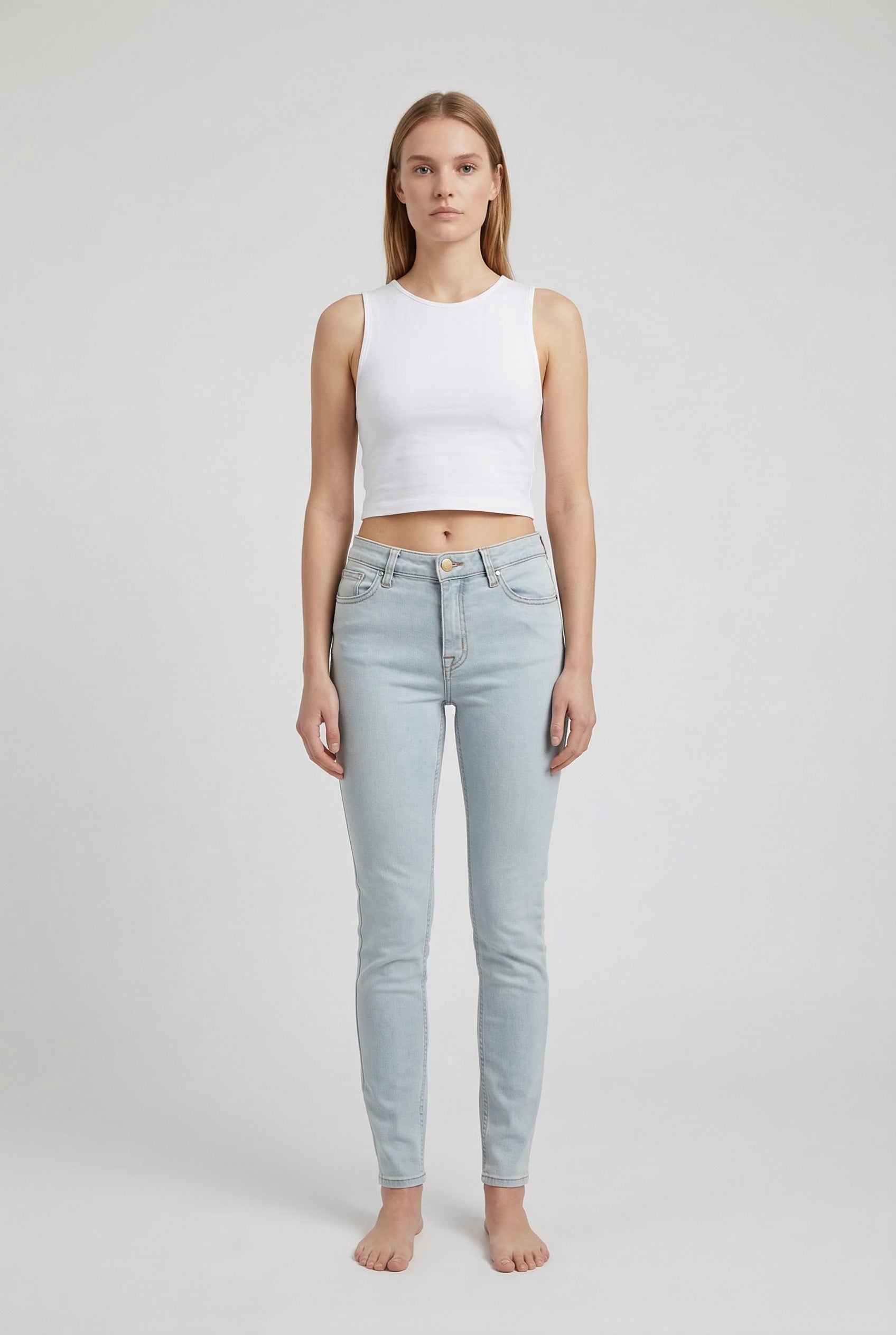 Jeans Donna Skinny Fit Denim Chiaro – Vita Media, Effetto Pulito