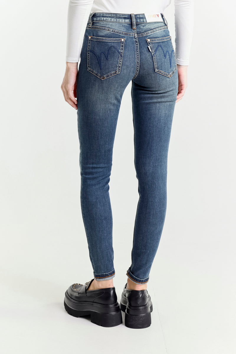 Jeans Skinny Blu Medio a Vita Regolare