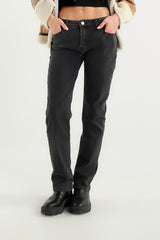 Black washed straight-fit jeans