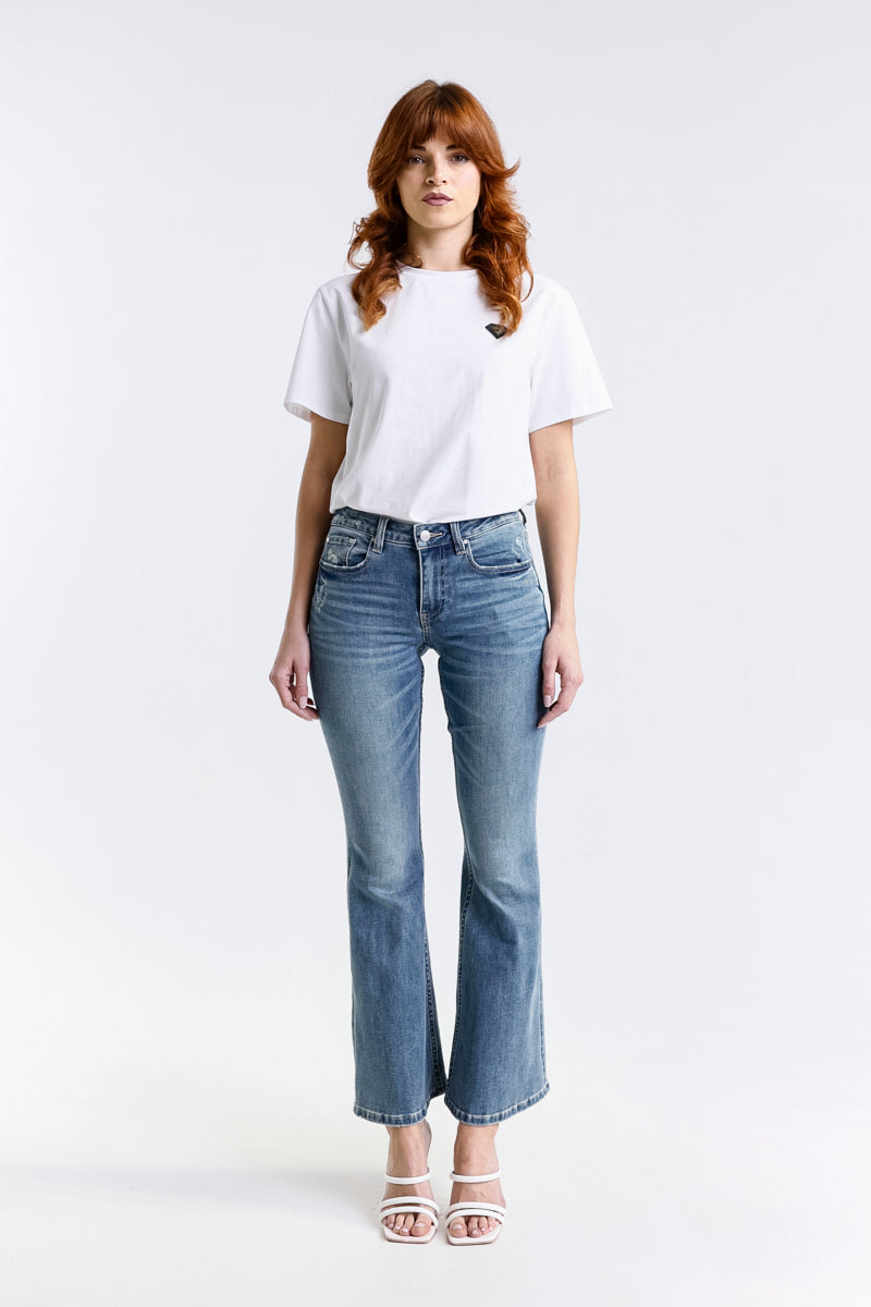 JEANS SUPER FLAIR CROPPED LAVAGGIO MEDIO
