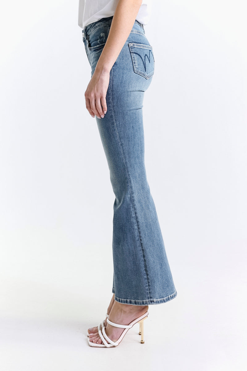 JEANS SUPER FLAIR CROPPED LAVAGGIO MEDIO