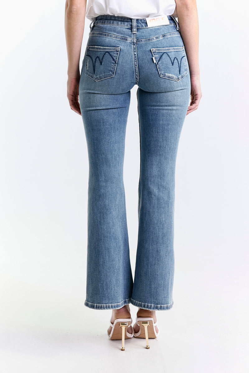 JEANS SUPER FLAIR CROPPED LAVAGGIO MEDIO