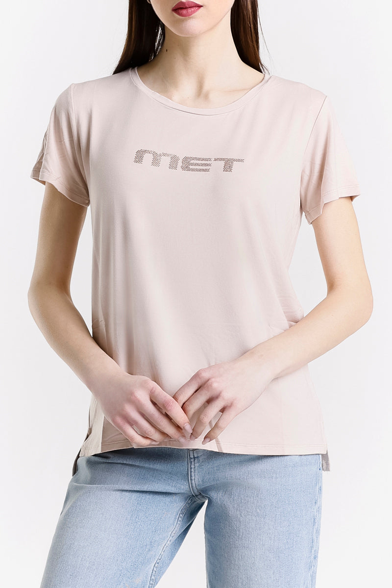 T-SHIRT GIROCOLLO LOGO STRASS
