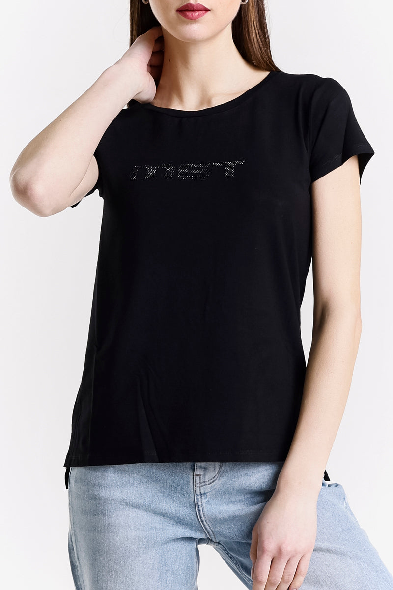 T-SHIRT GIROCOLLO LOGO STRASS
