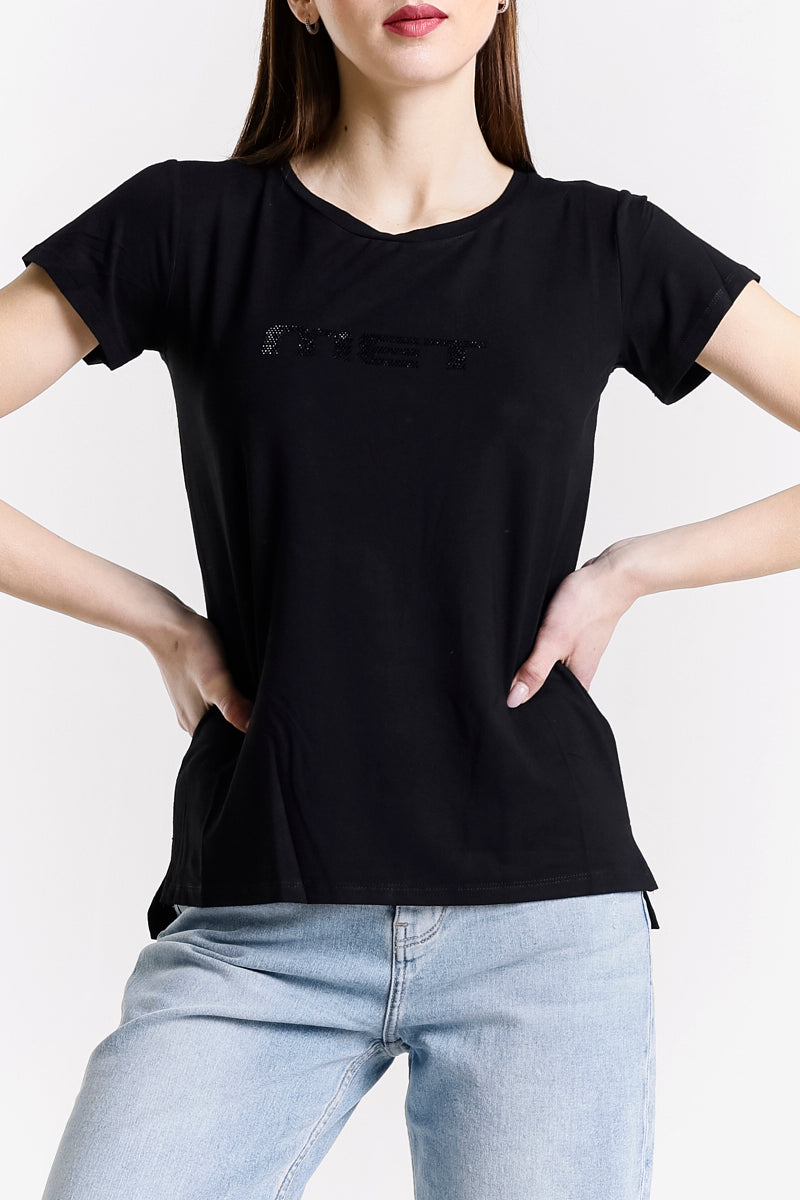 T-SHIRT GIROCOLLO LOGO STRASS