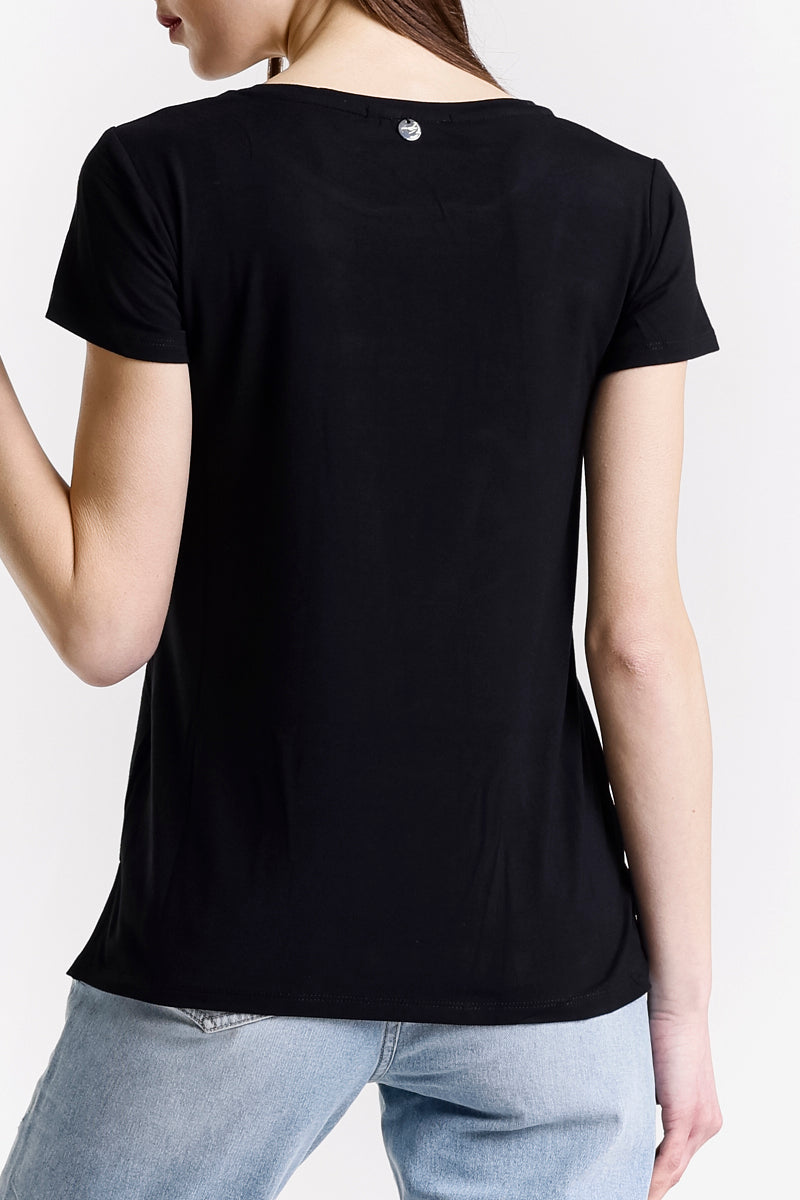 T-SHIRT GIROCOLLO LOGO STRASS