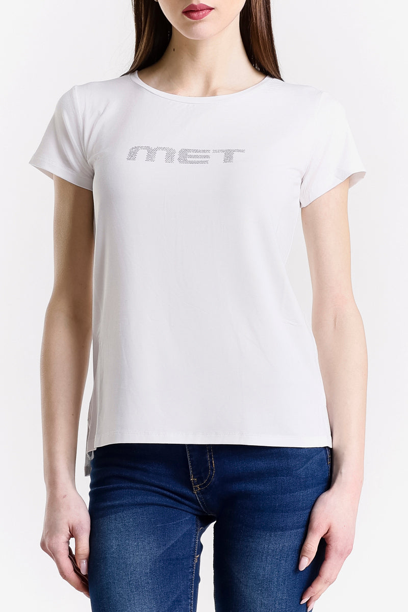 T-SHIRT GIROCOLLO LOGO STRASS