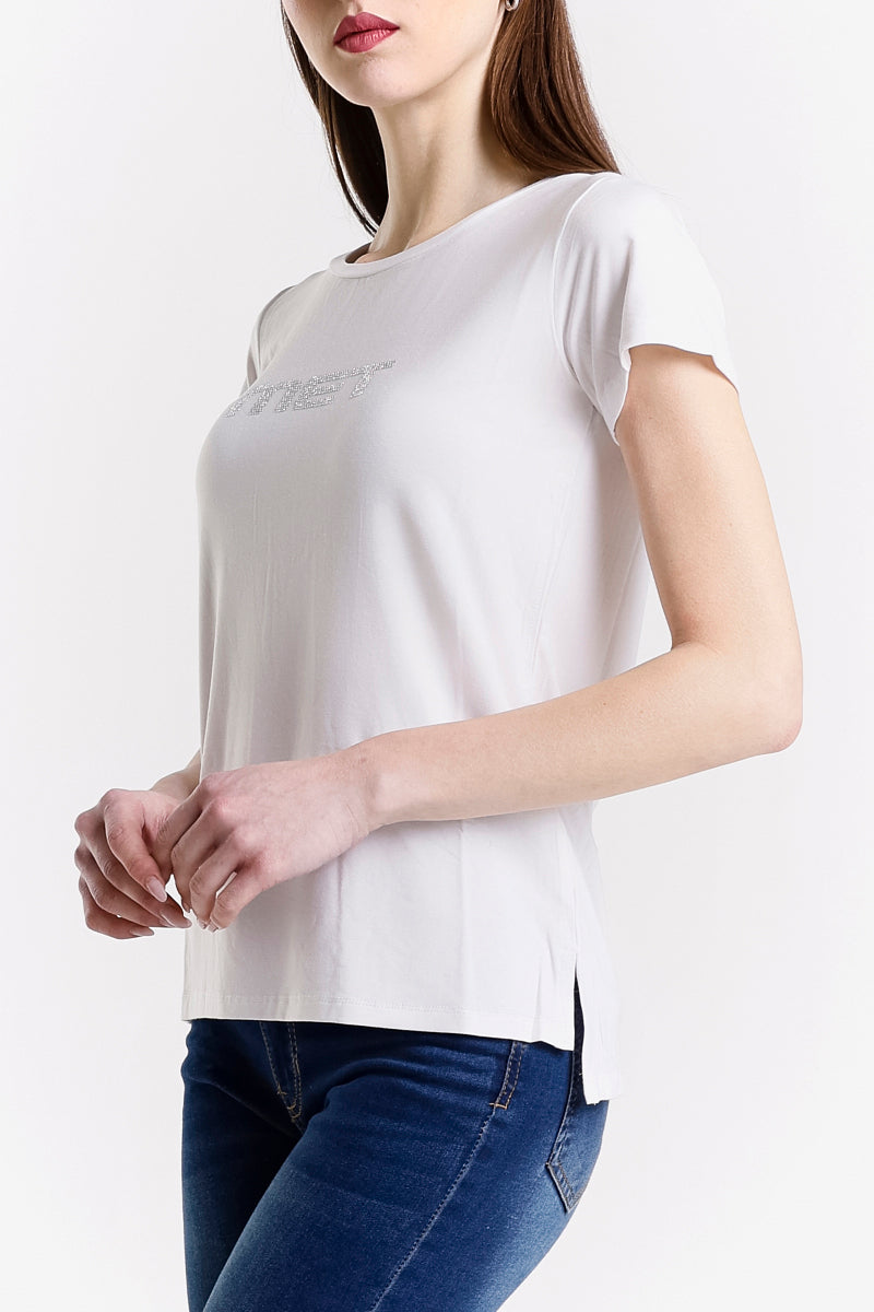T-SHIRT GIROCOLLO LOGO STRASS