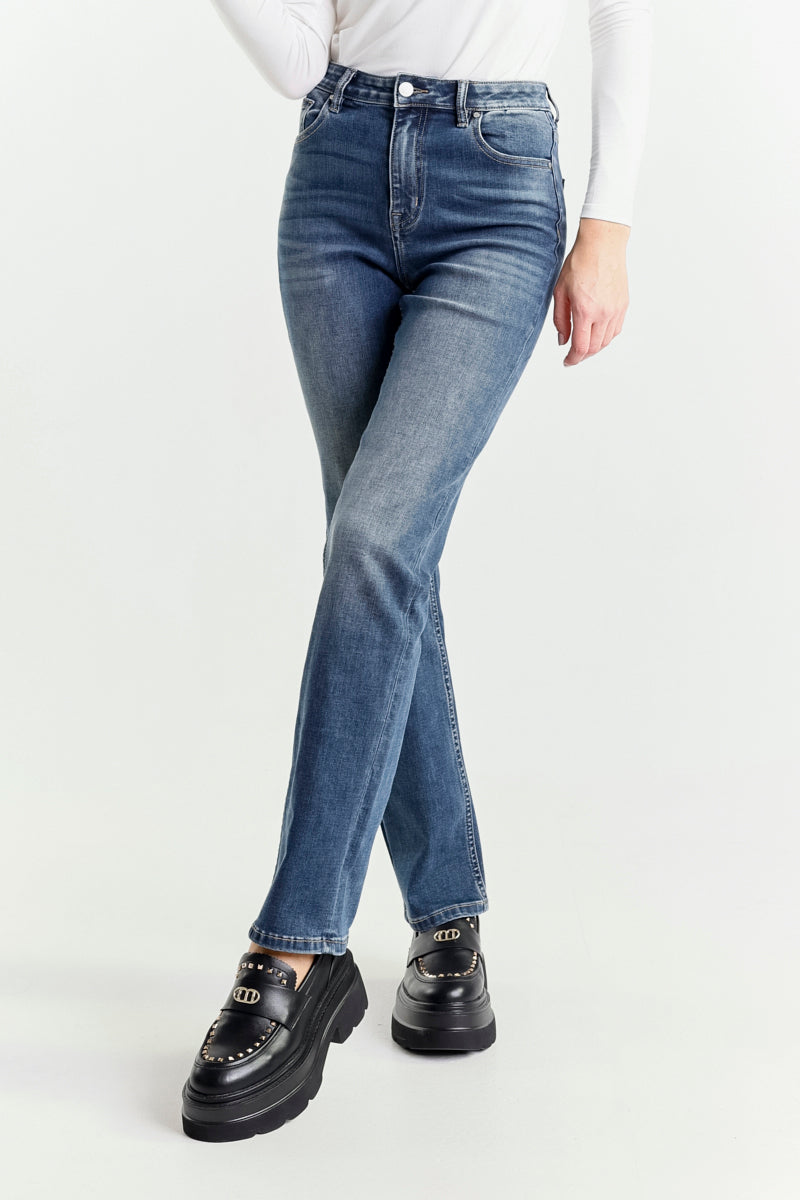 Jeans Gamba Dritta Blu Vita Alta