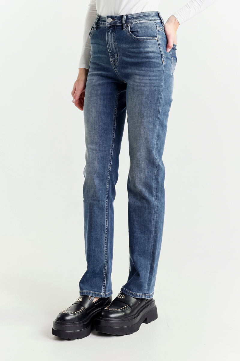 Jeans Gamba Dritta Blu Vita Alta