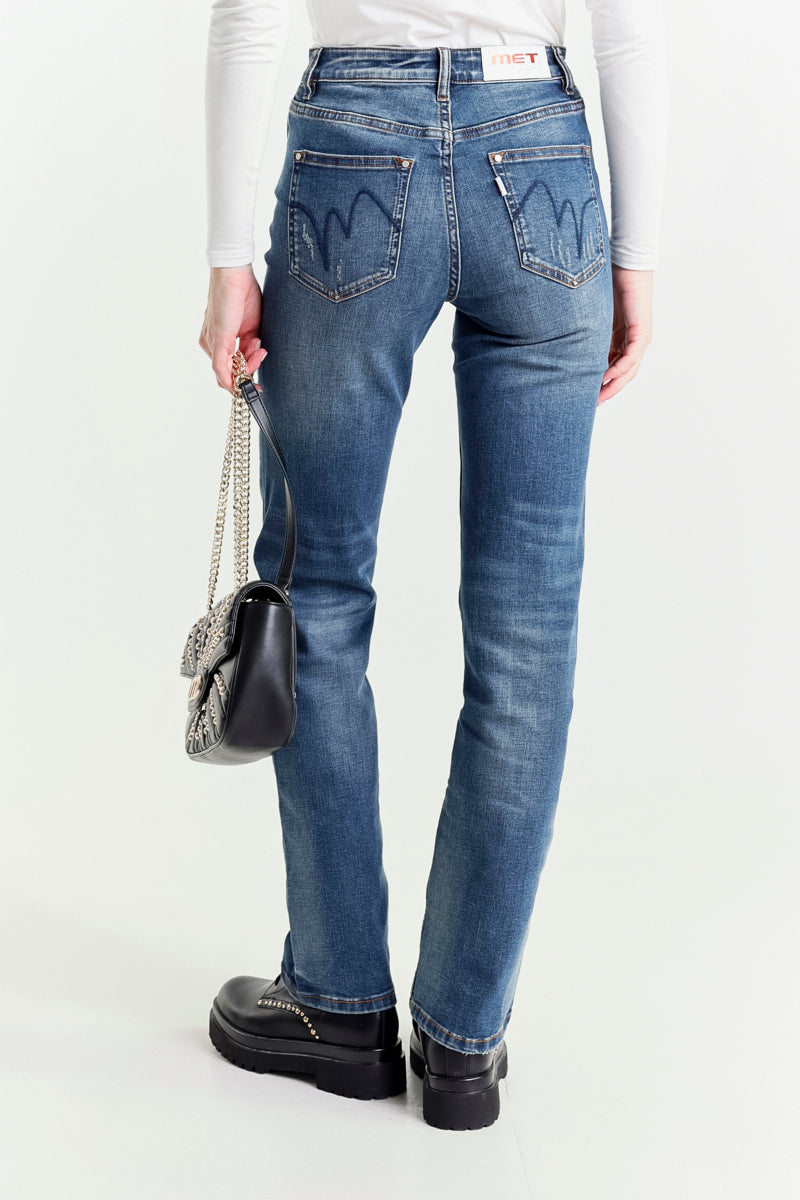 Jeans Gamba Dritta Blu a Vita Alta