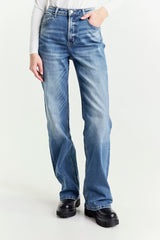 Regular-Waist Blue Wide-Leg Jeans