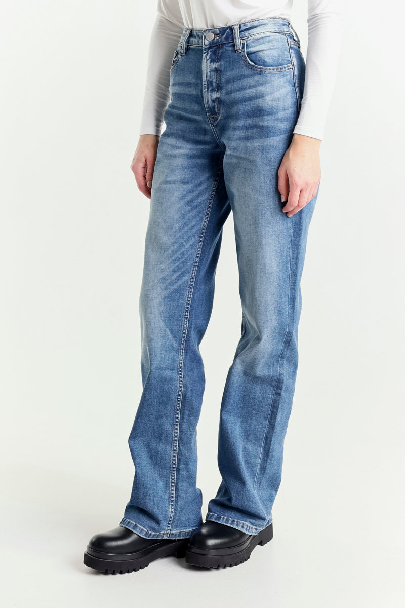 Jeans Wide Leg Blu a Vita Regolare