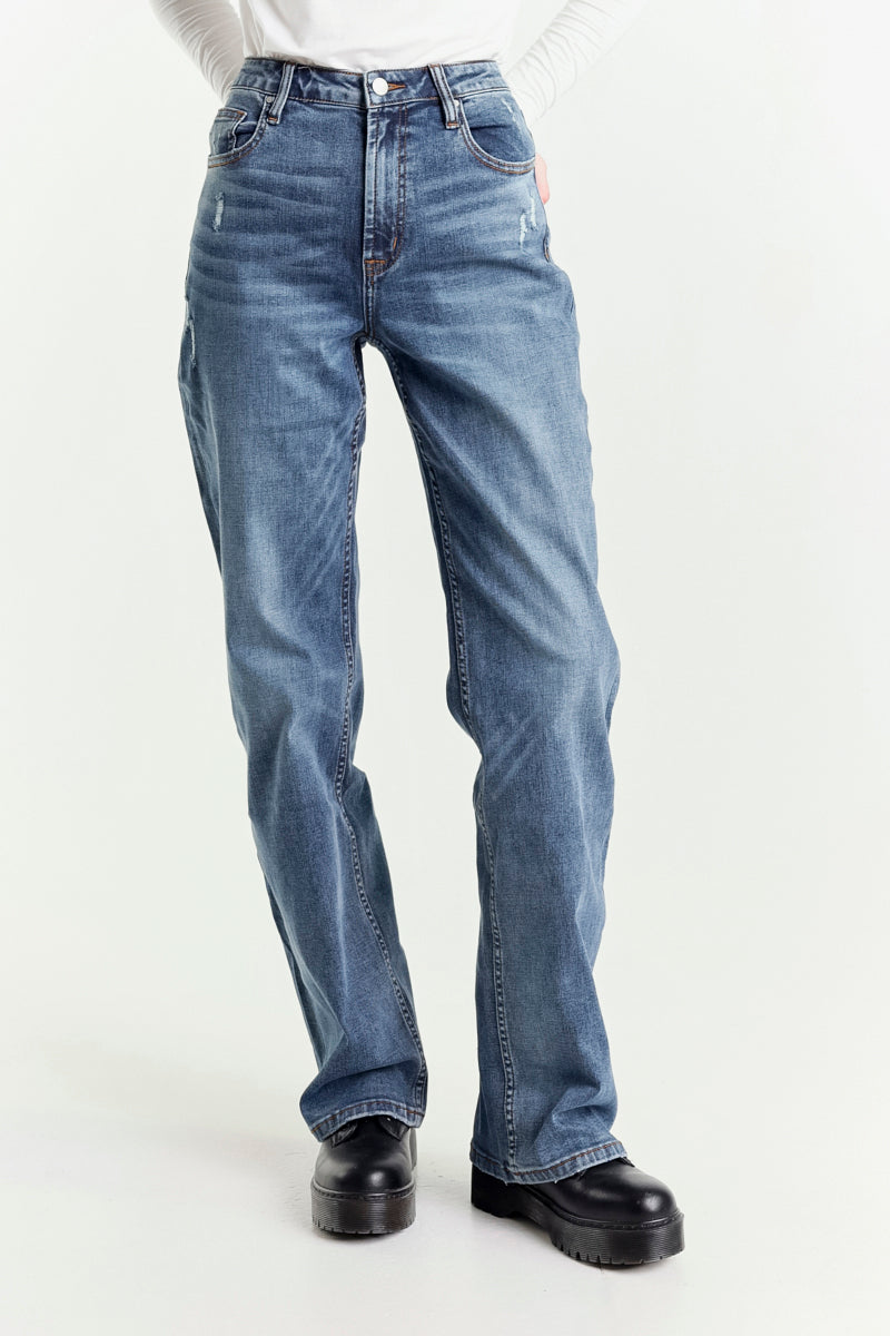 Jeans Wide Leg Blu a Vita Regolare