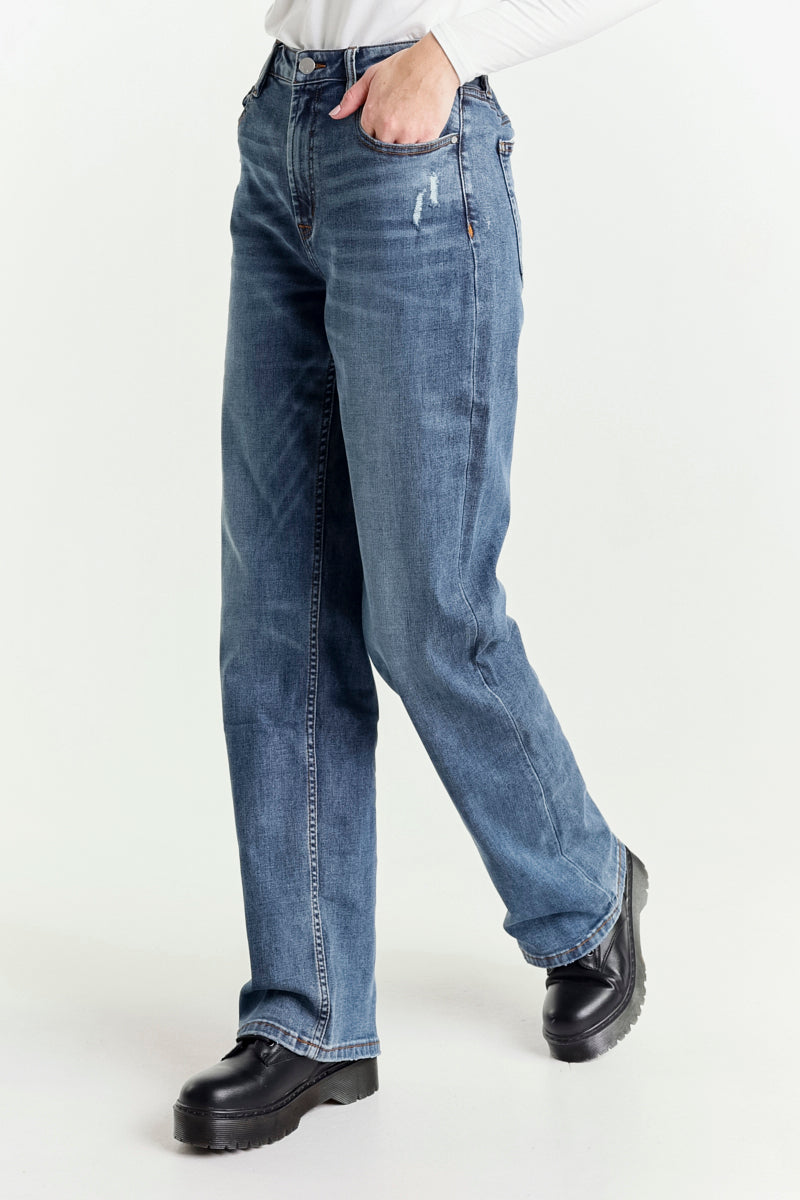 Jeans Wide Leg Blu a Vita Regolare