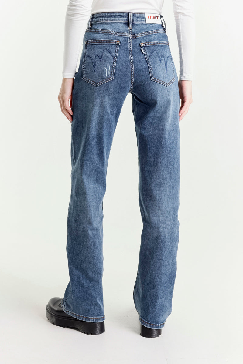 Jeans Wide Leg Blu a Vita Regolare