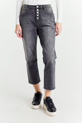 Regular Waist Grey Straight Leg Jeans